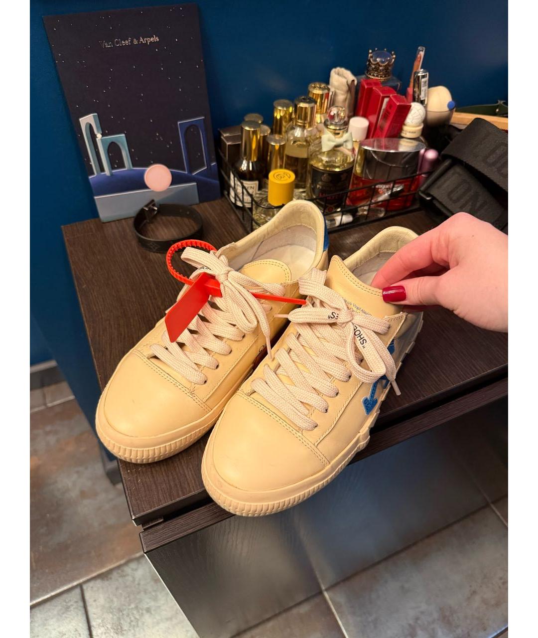 OFF-WHITE Бежевые кожаные кеды, фото 6