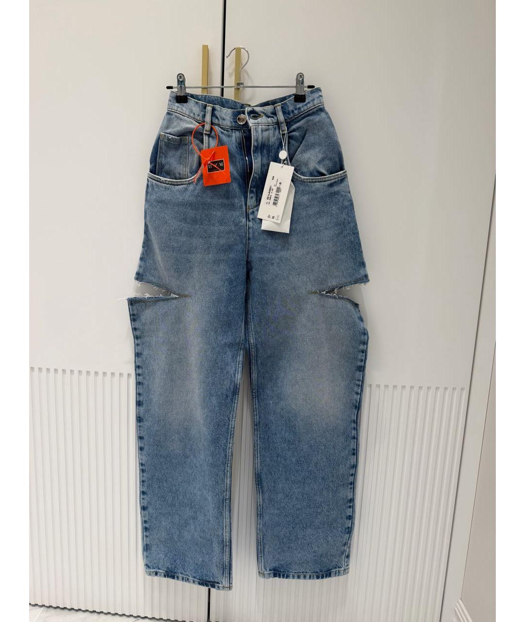 MAISON MARGIELA Голубые хлопковые прямые джинсы, фото 5
