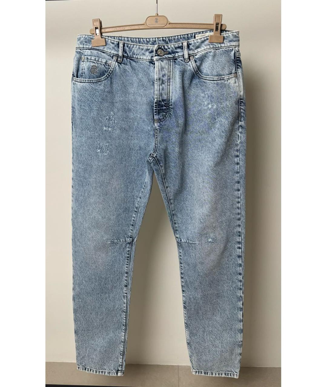 BRUNELLO CUCINELLI Голубые хлопковые джинсы скинни, фото 6