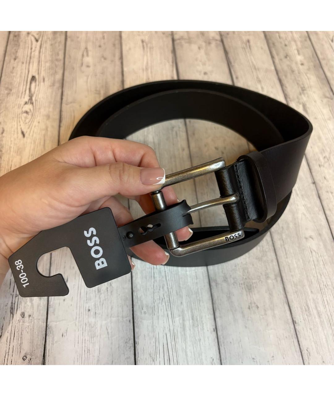 HUGO BOSS Черный кожаный ремень, фото 2
