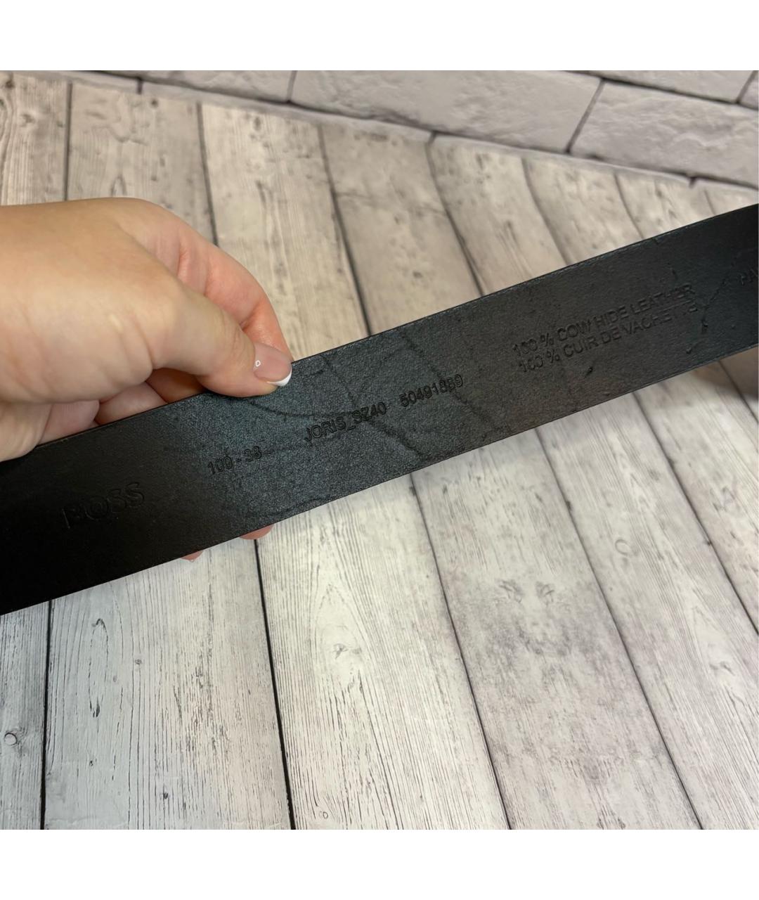 HUGO BOSS Черный кожаный ремень, фото 3