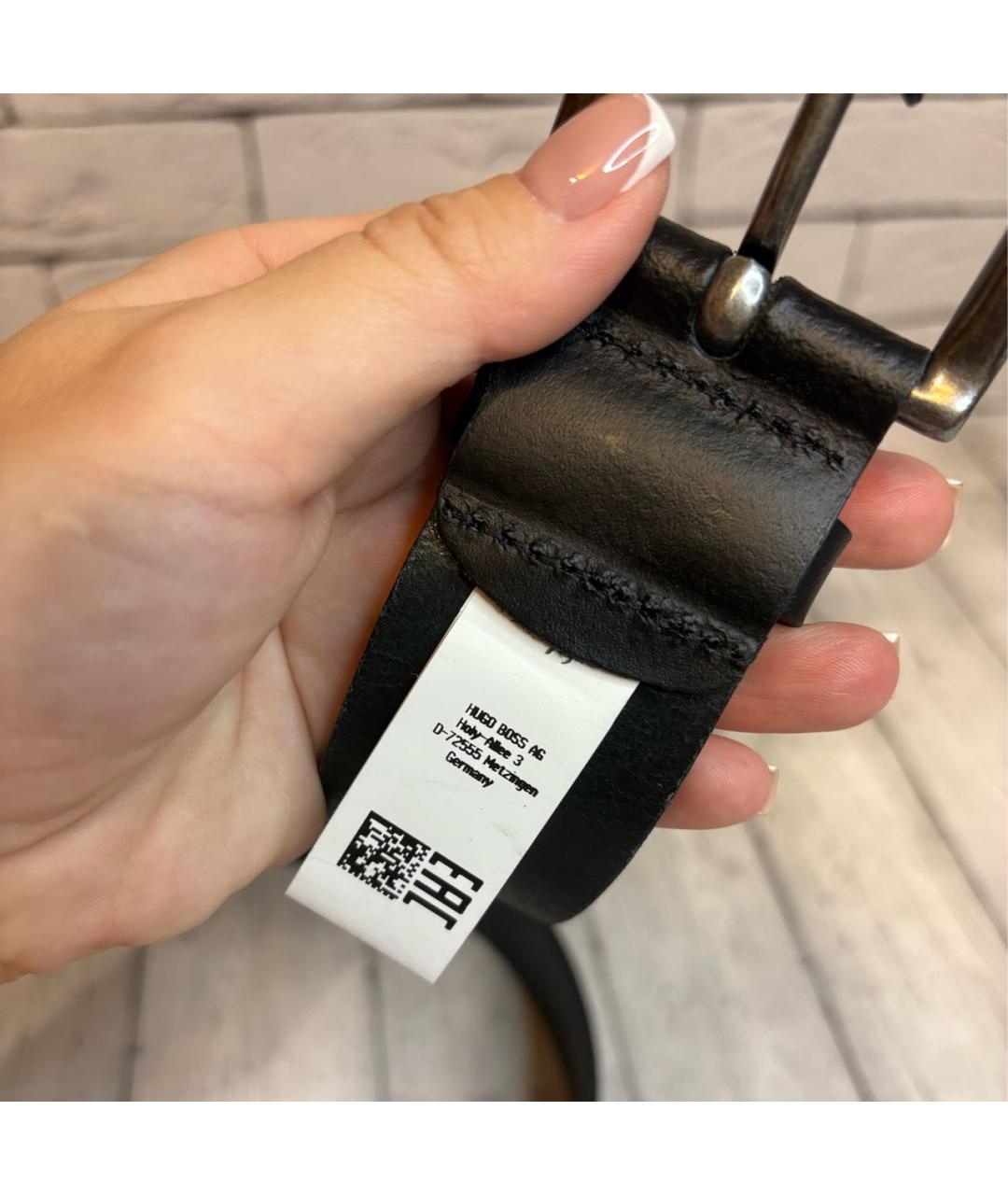 HUGO BOSS Черный кожаный ремень, фото 4