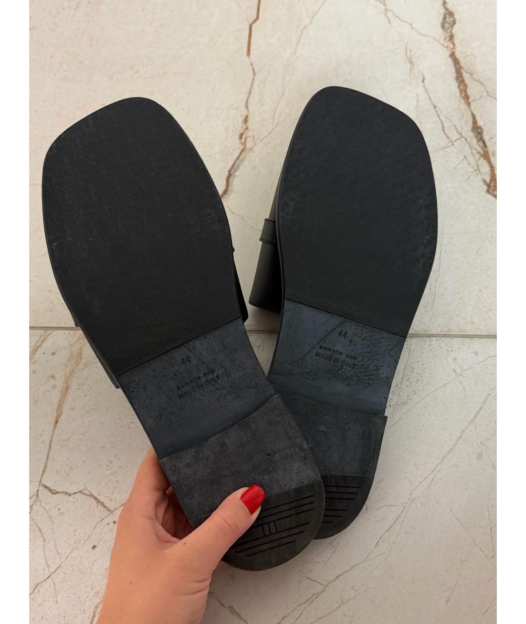 HERMES Черные кожаные шлепанцы, фото 4