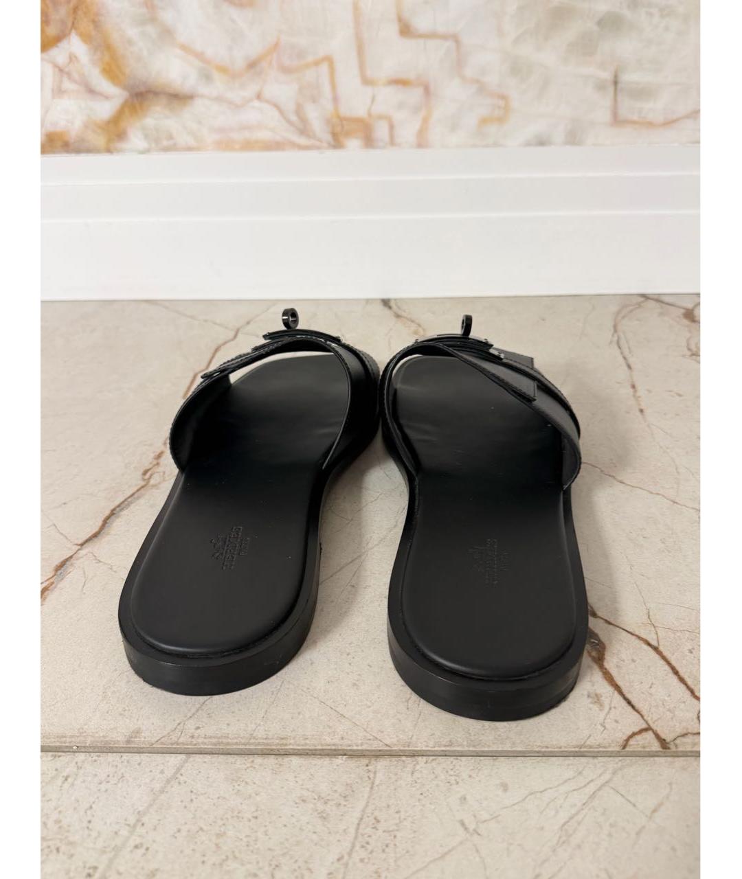HERMES Черные кожаные шлепанцы, фото 3