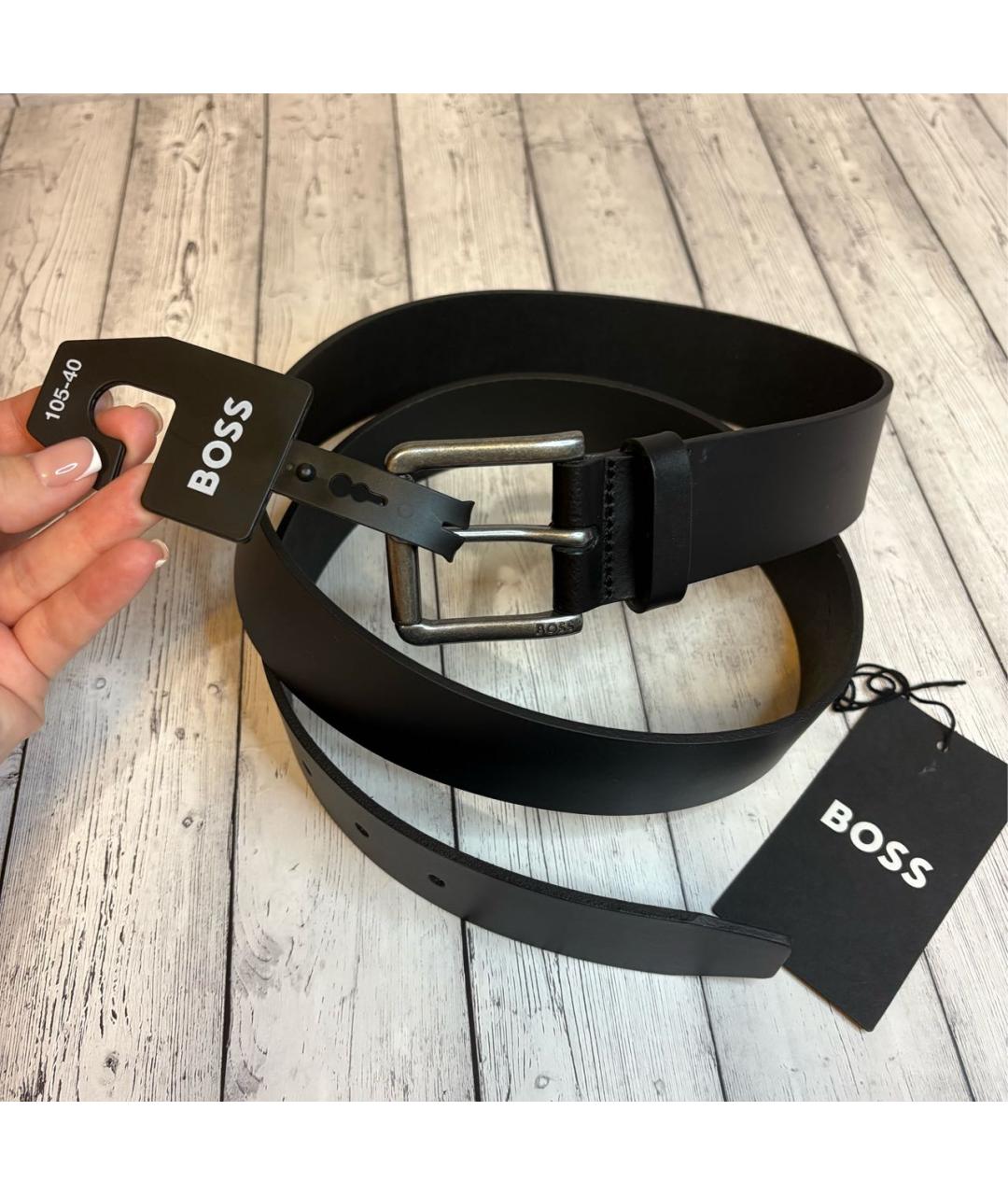 HUGO BOSS Черный кожаный ремень, фото 2
