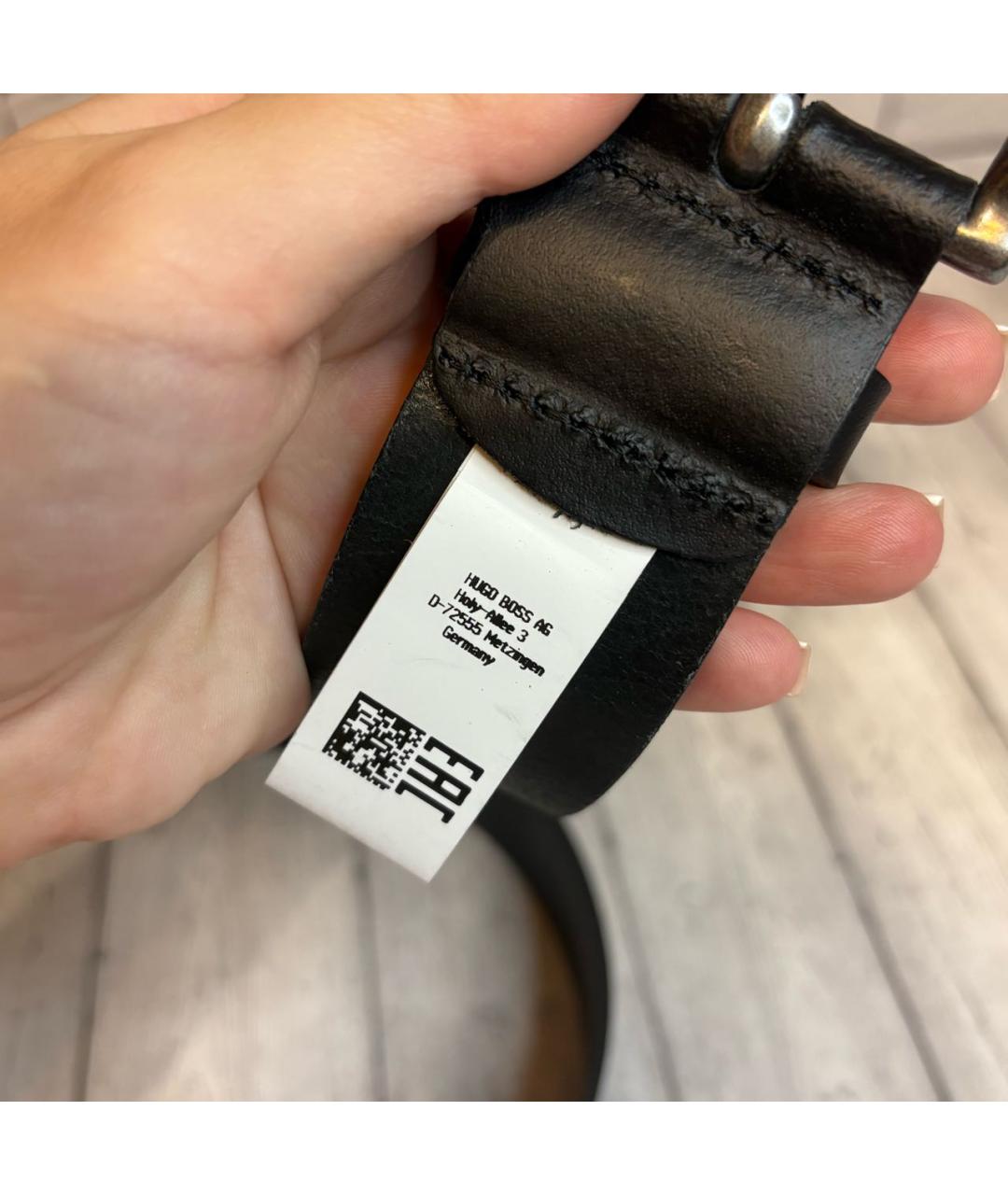 HUGO BOSS Черный кожаный ремень, фото 4