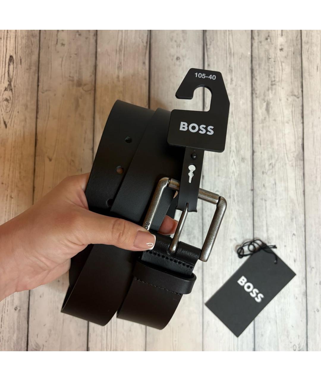 HUGO BOSS Черный кожаный ремень, фото 5