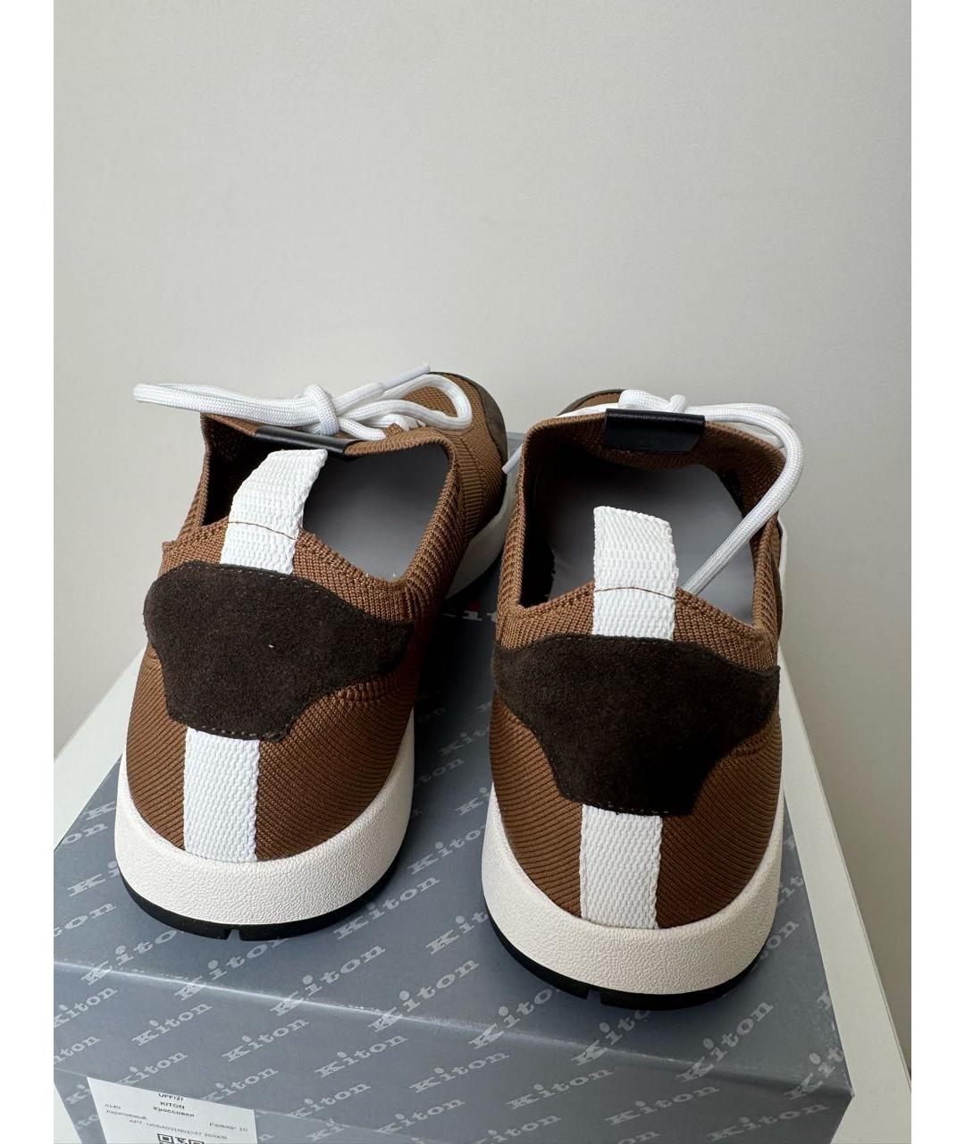 KITON Коричневые текстильные низкие кроссовки / кеды, фото 4