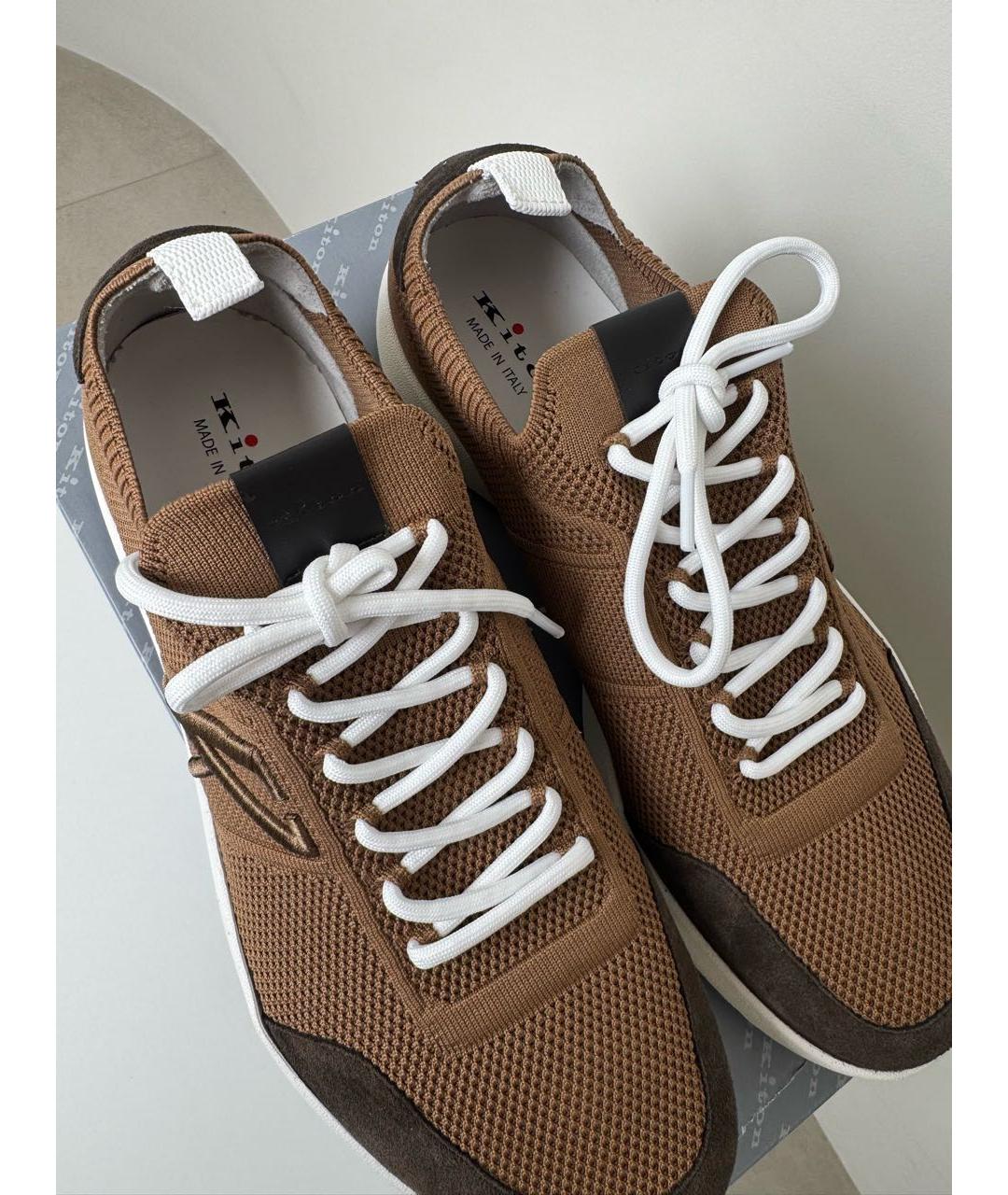 KITON Коричневые текстильные низкие кроссовки / кеды, фото 3