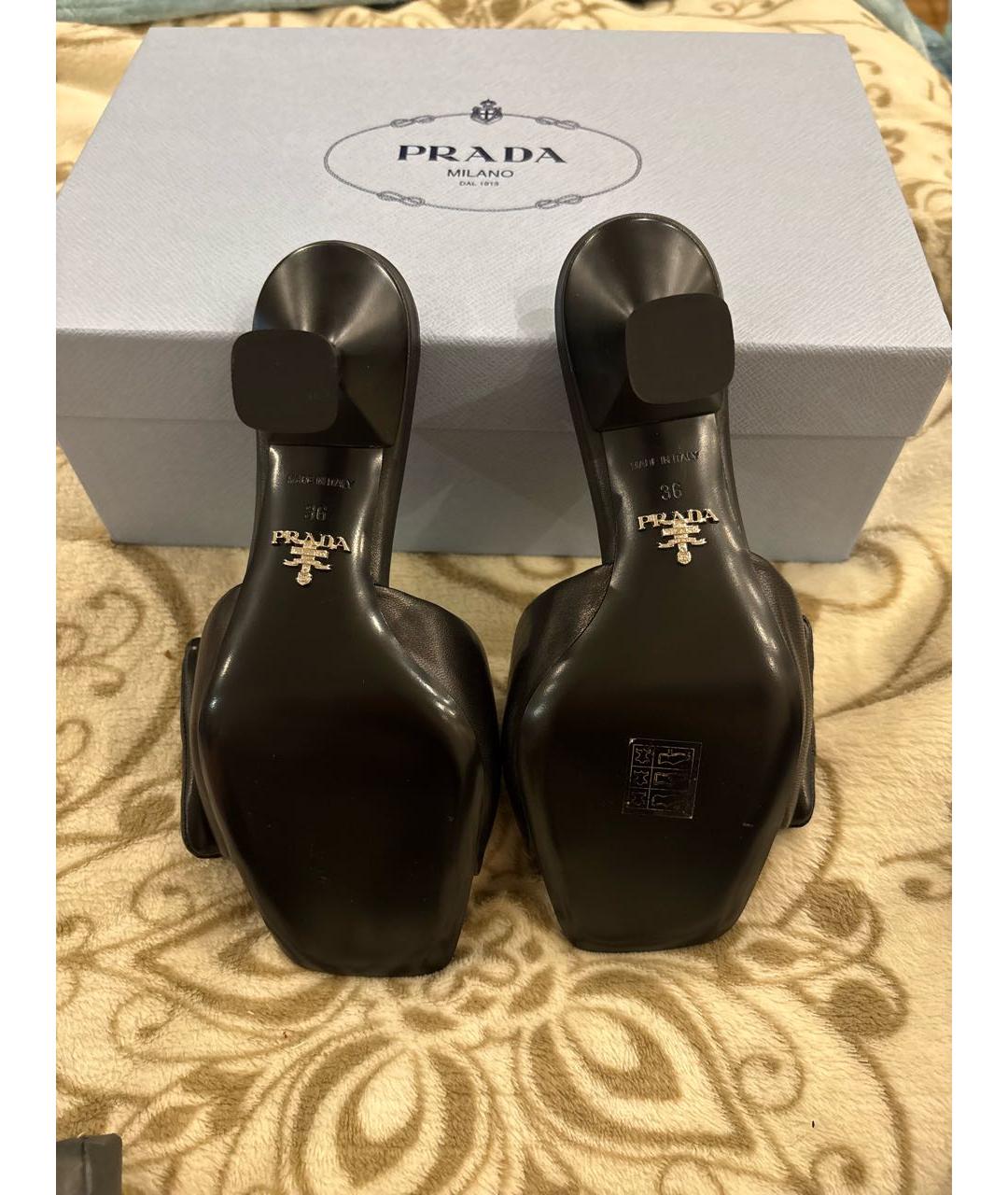 PRADA Черные кожаные мюли, фото 6