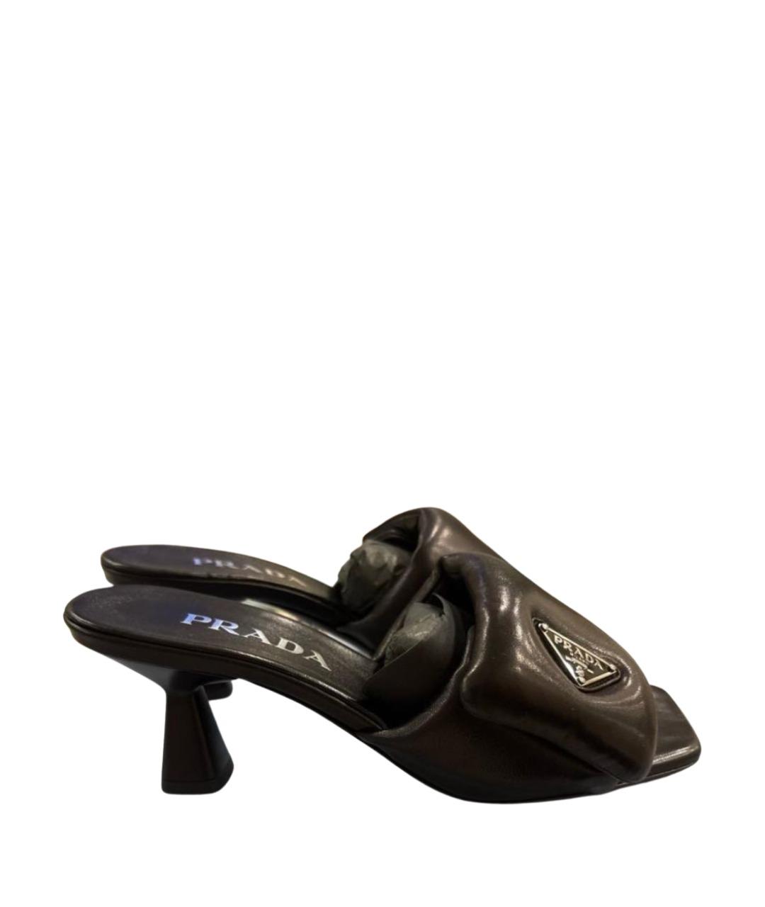 PRADA Черные кожаные мюли, фото 1