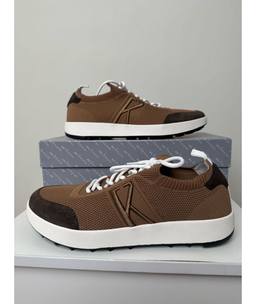 KITON Коричневые текстильные низкие кроссовки / кеды, фото 2