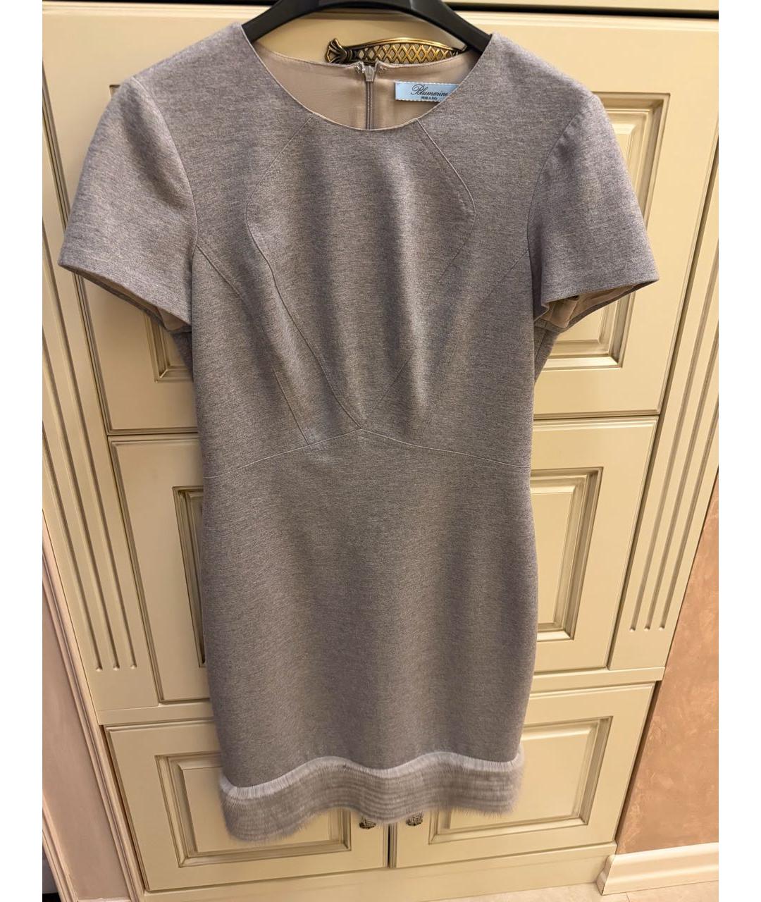 BLUMARINE Серое шерстяное повседневное платье, фото 8