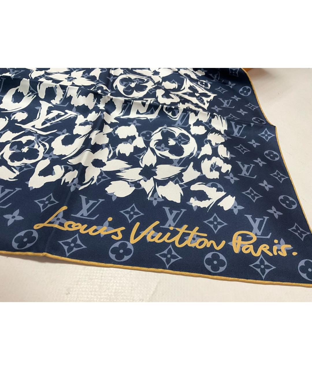 LOUIS VUITTON Синий шелковый платок, фото 2