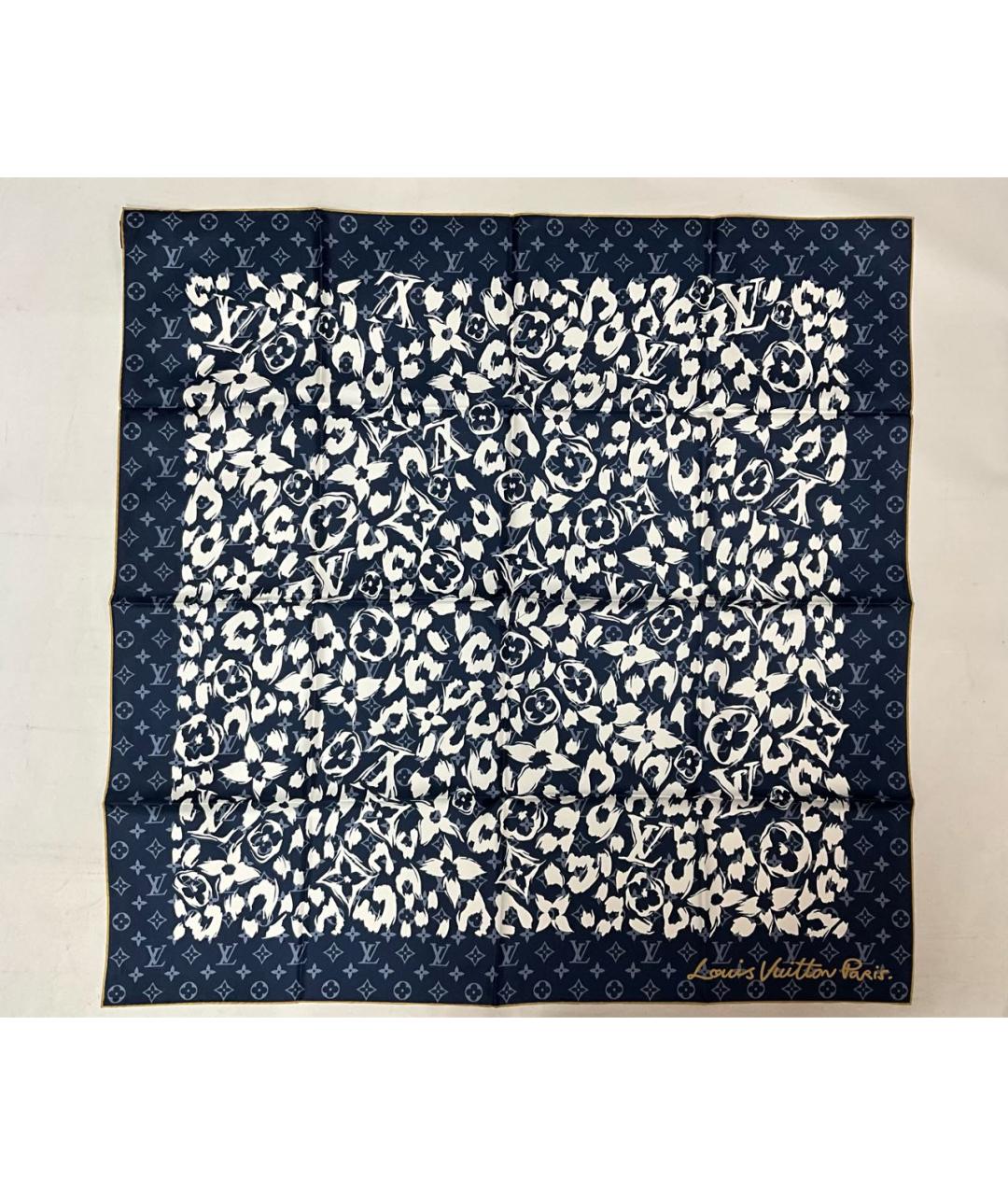 LOUIS VUITTON Синий шелковый платок, фото 3