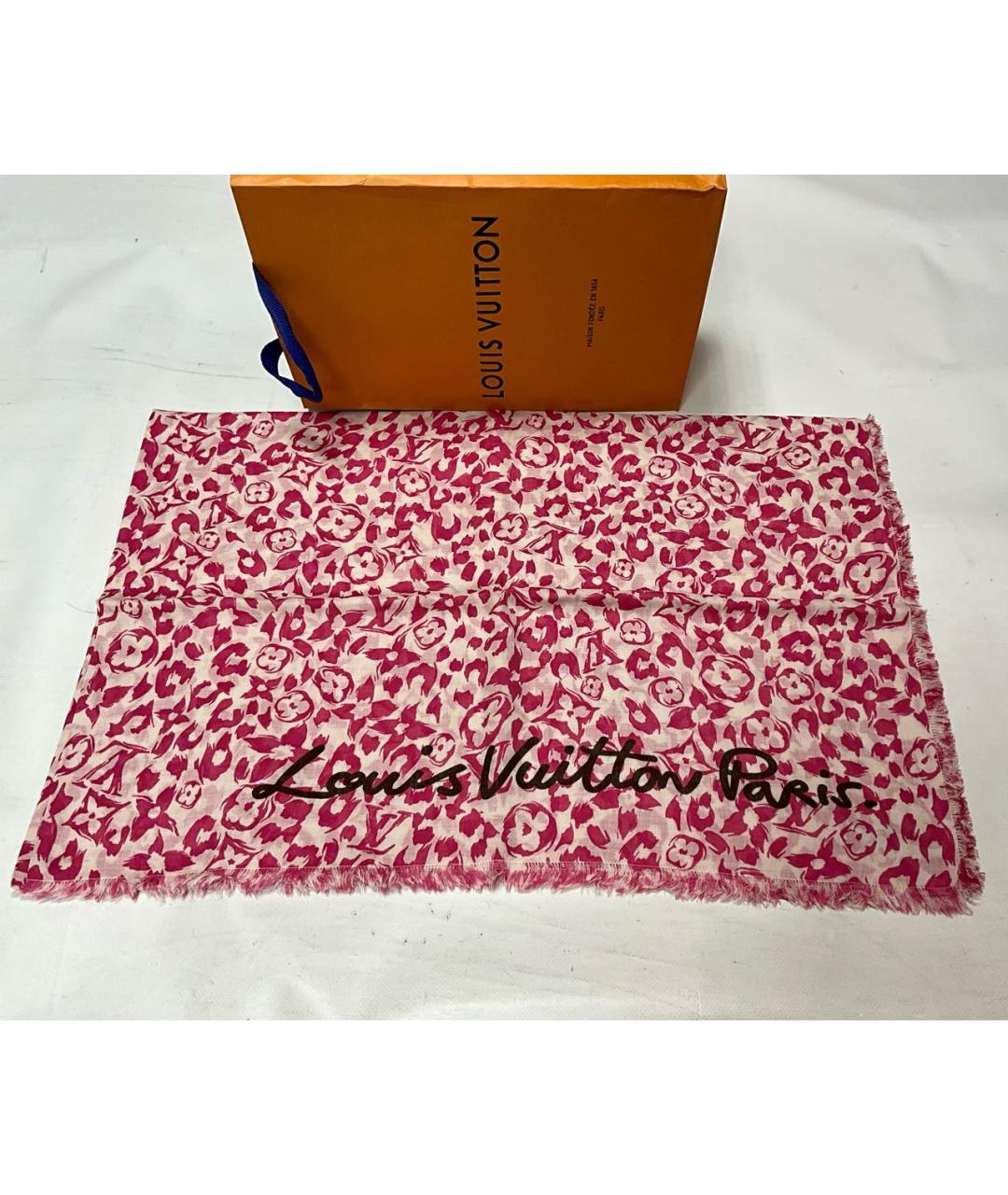 LOUIS VUITTON Розовый шерстяной шарф, фото 7