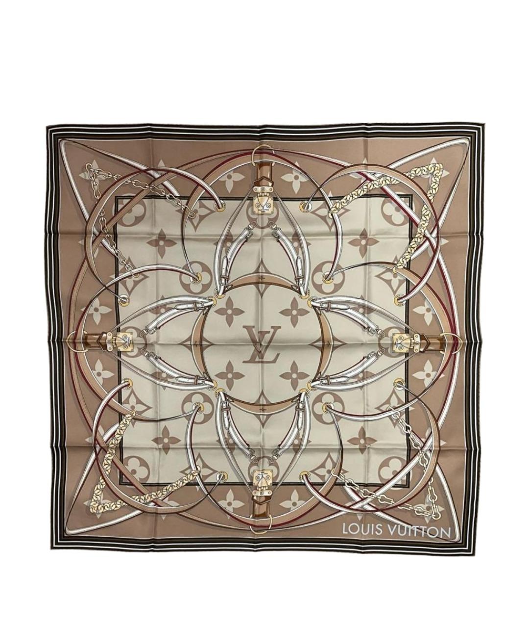 LOUIS VUITTON Бежевый шелковый платок, фото 1