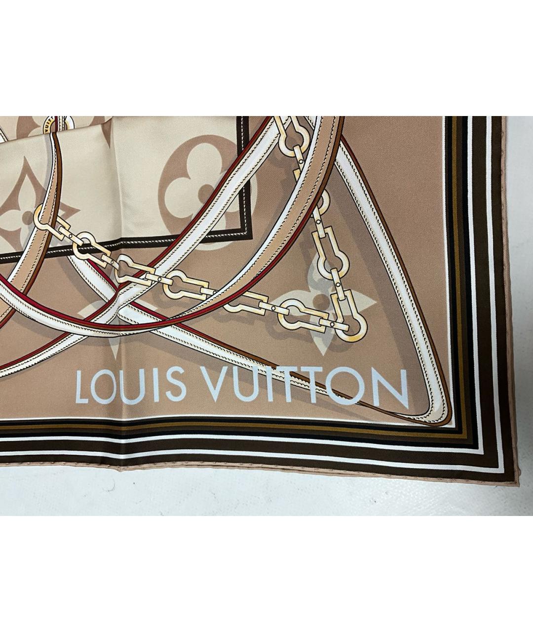 LOUIS VUITTON Бежевый шелковый платок, фото 3