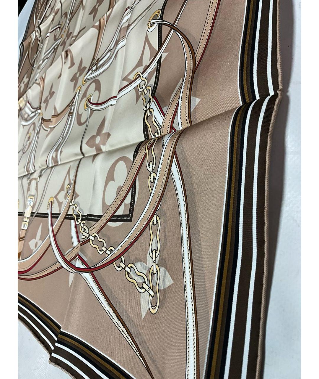 LOUIS VUITTON Бежевый шелковый платок, фото 4