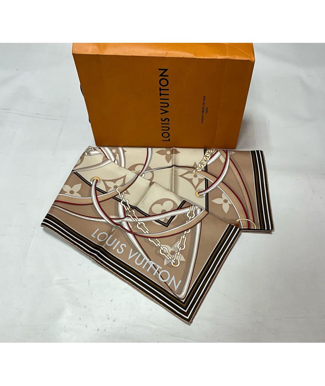 LOUIS VUITTON Бежевый шелковый платок, фото 2