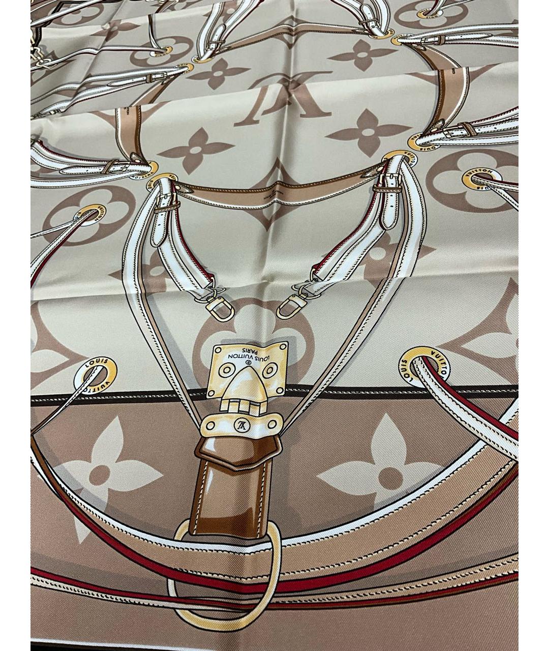 LOUIS VUITTON Бежевый шелковый платок, фото 5