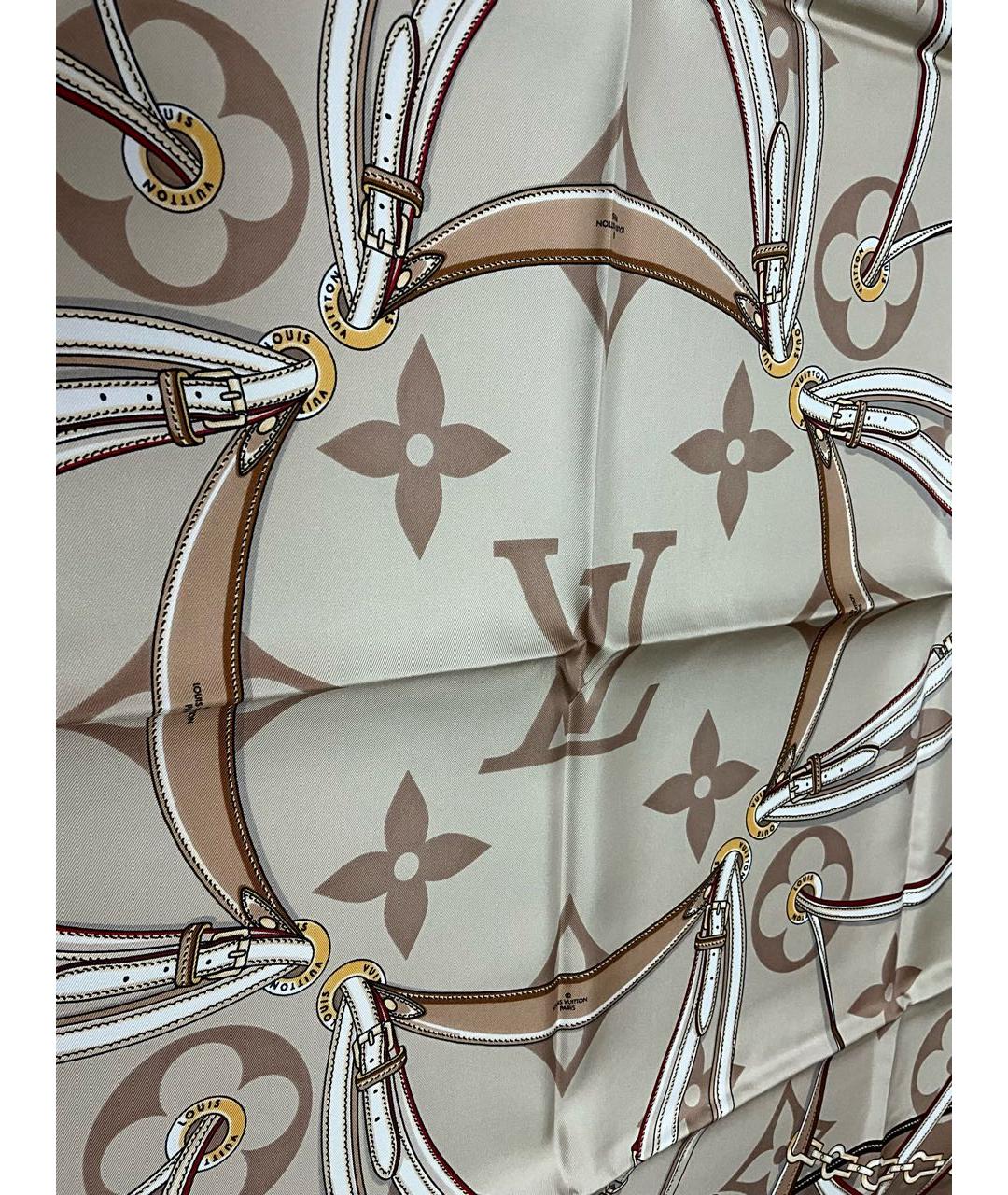 LOUIS VUITTON Бежевый шелковый платок, фото 6