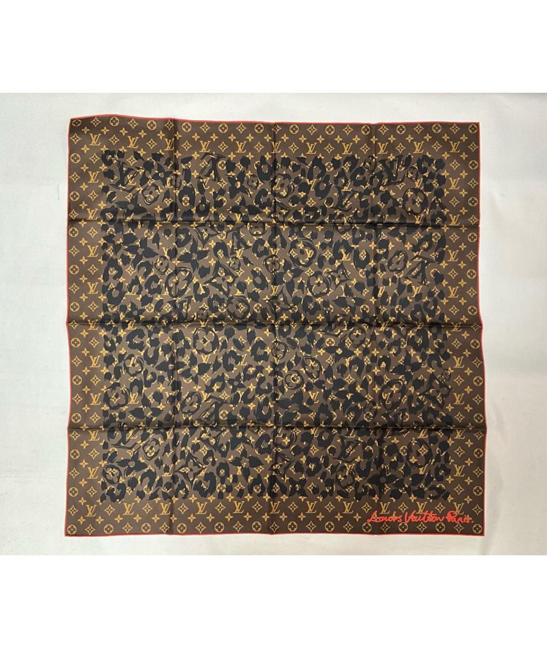 LOUIS VUITTON Коричневый шелковый платок, фото 4