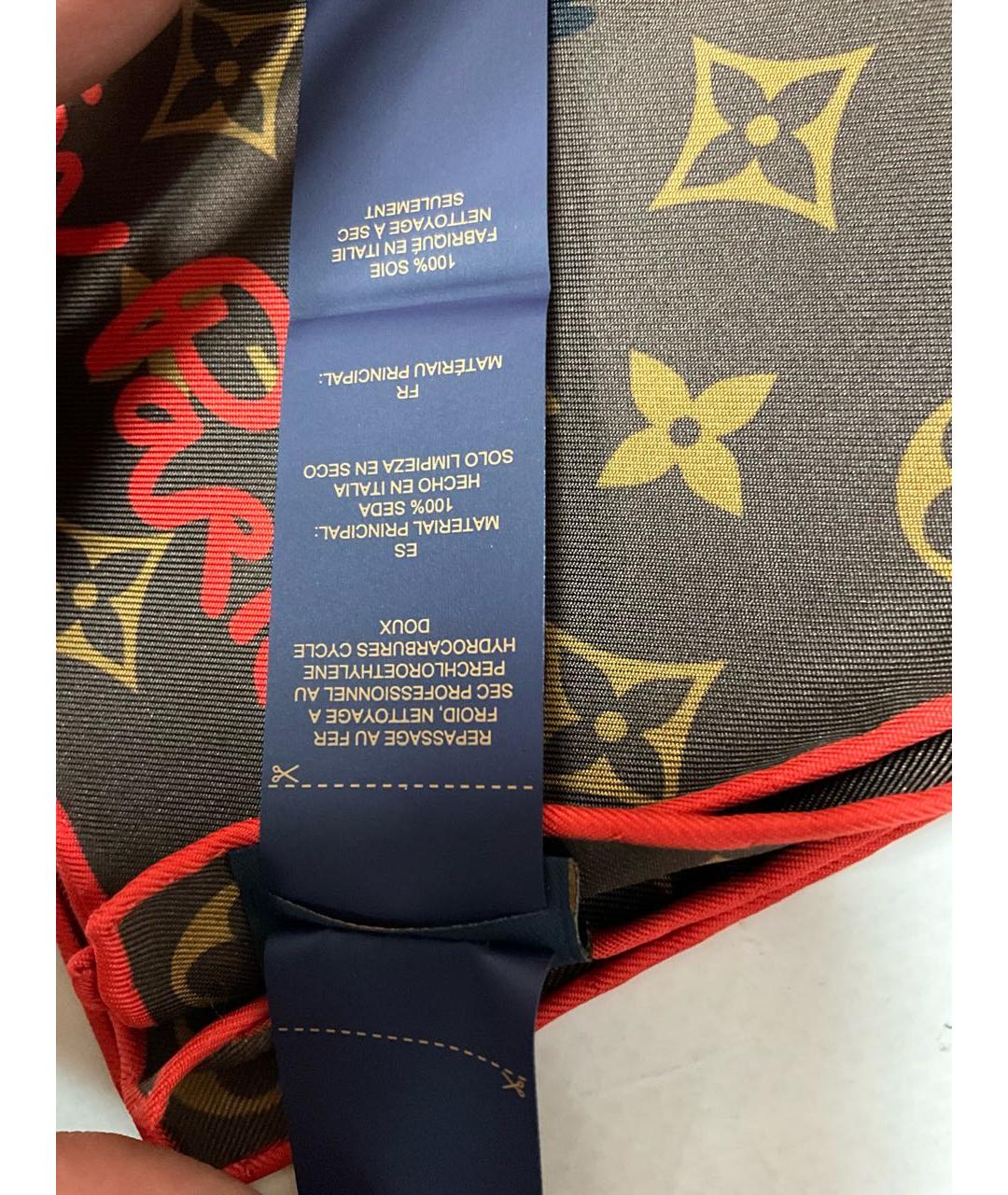 LOUIS VUITTON Коричневый шелковый платок, фото 6
