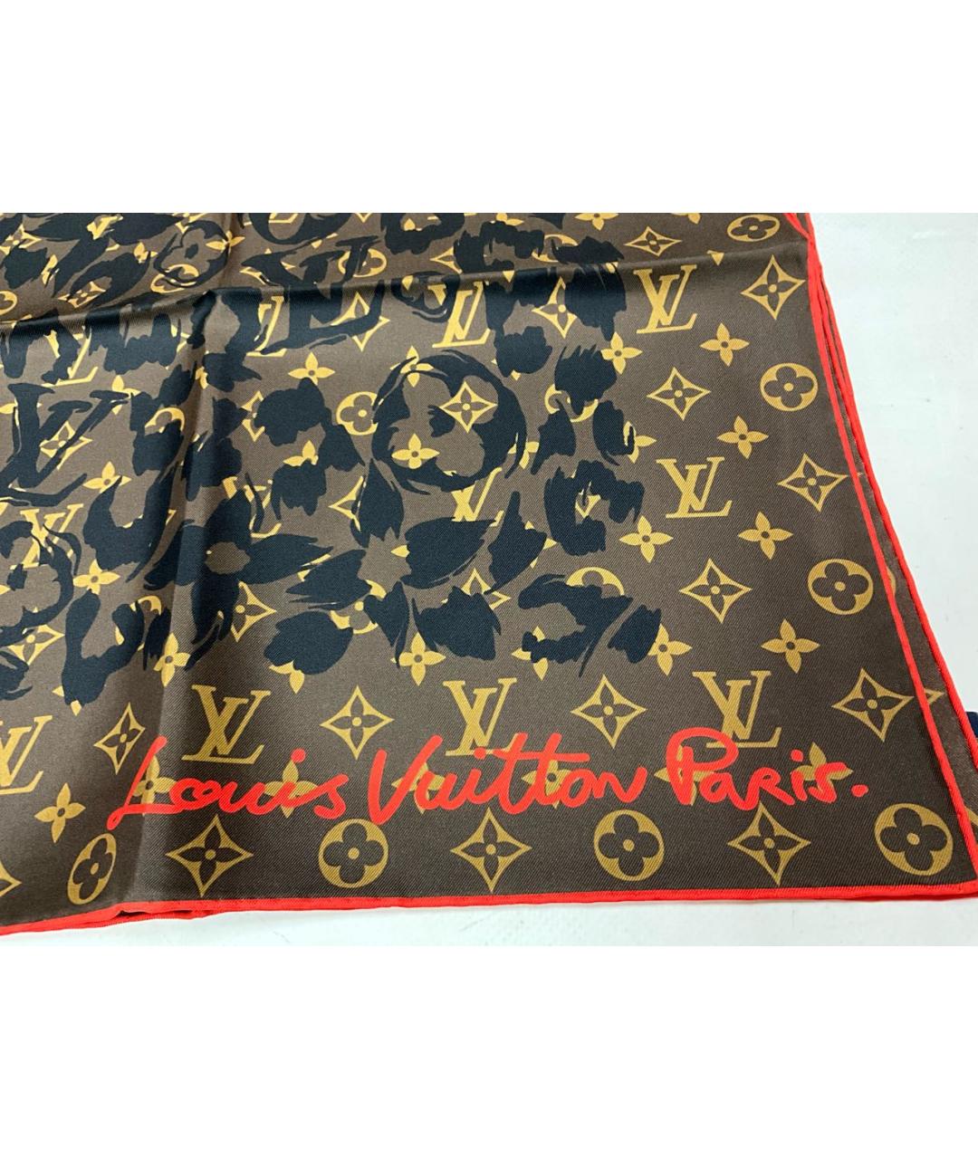 LOUIS VUITTON Коричневый шелковый платок, фото 2