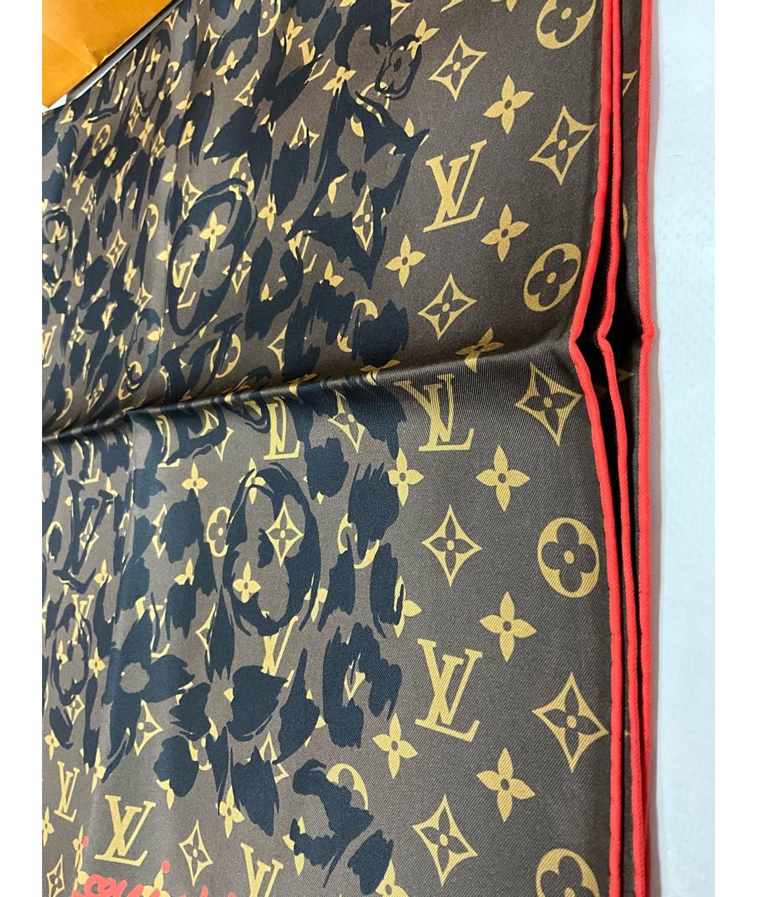 LOUIS VUITTON Коричневый шелковый платок, фото 3