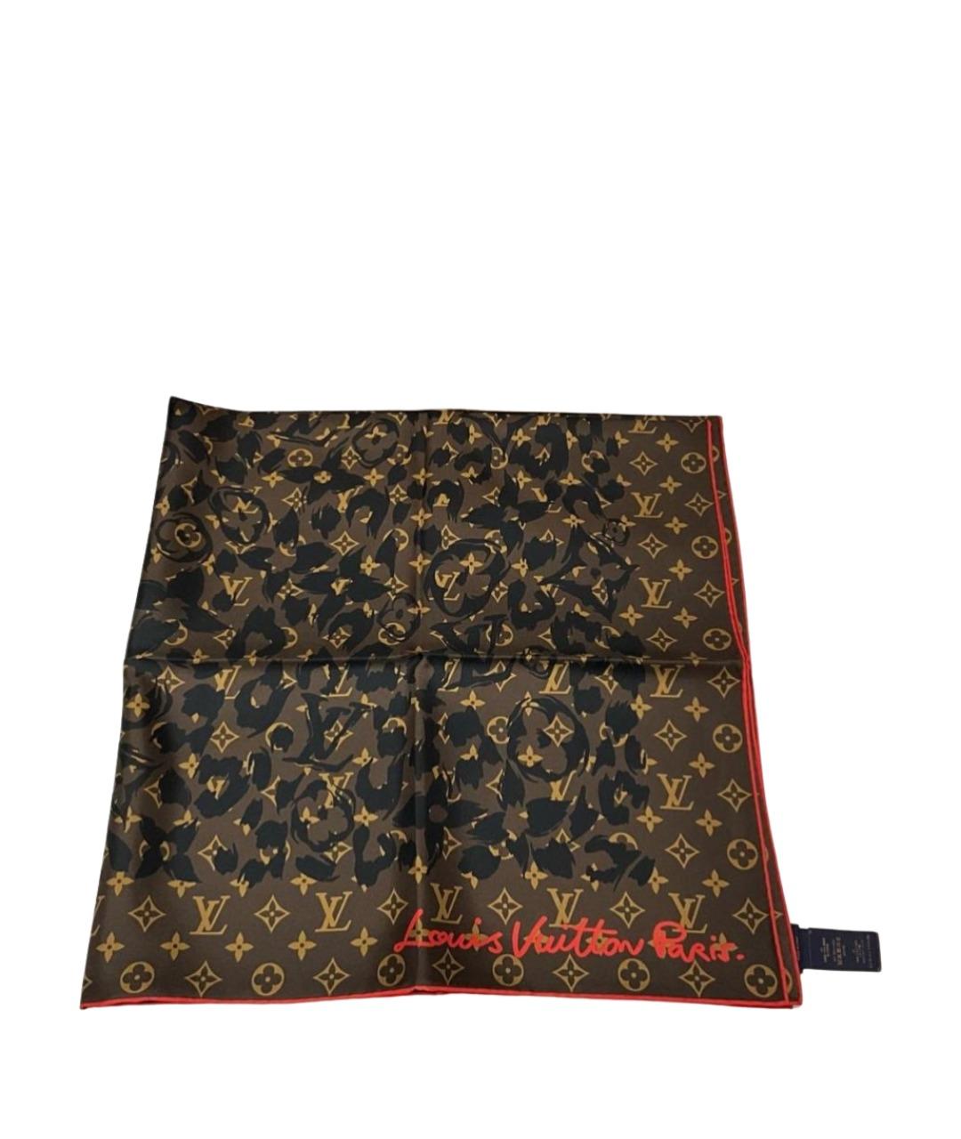 LOUIS VUITTON Коричневый шелковый платок, фото 1