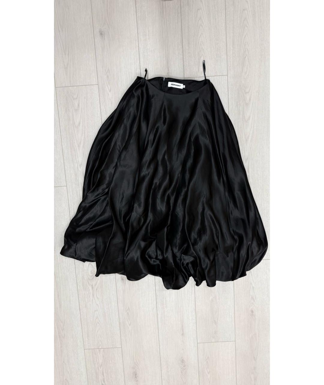 PERVERT Черная шелковая юбка миди, фото 5