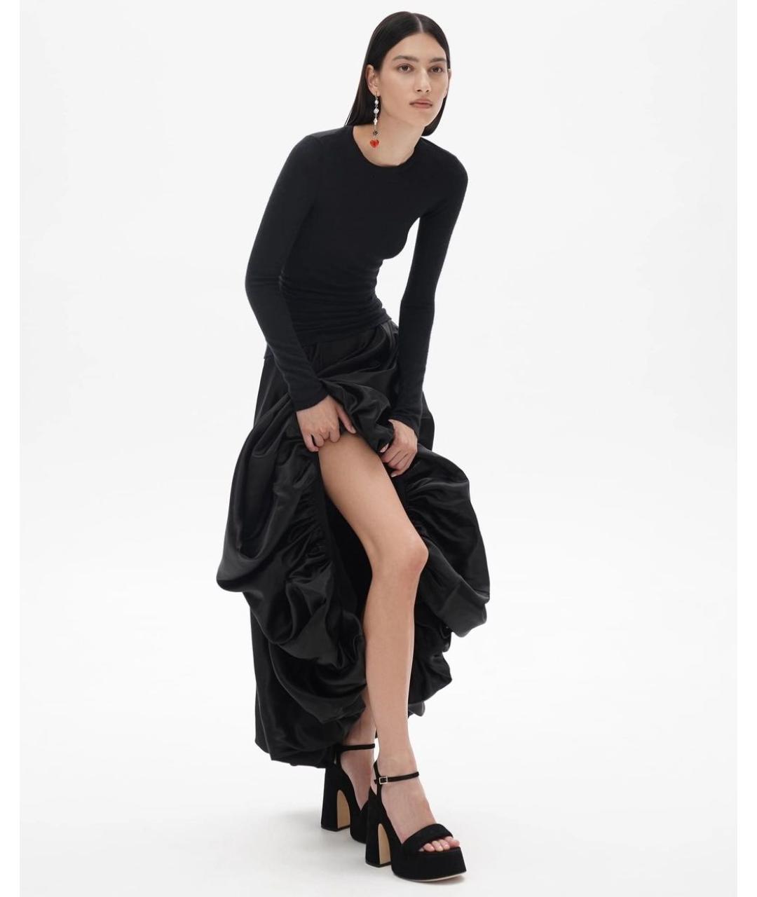 PERVERT Черная шелковая юбка миди, фото 3