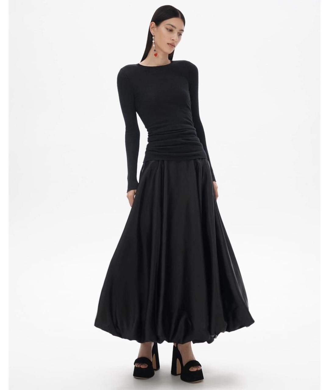 PERVERT Черная шелковая юбка миди, фото 4