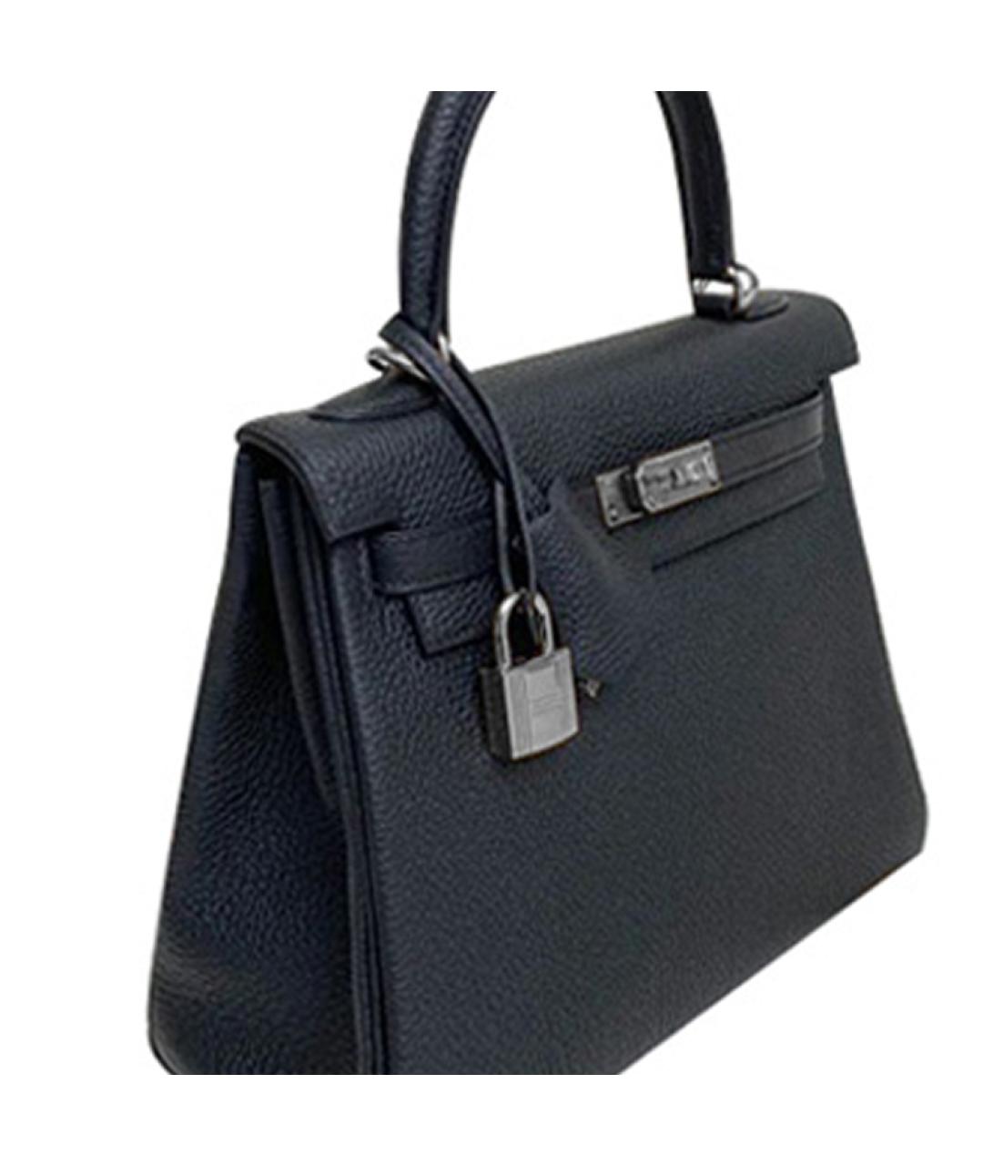 HERMES Черная кожаная сумка с короткими ручками, фото 5