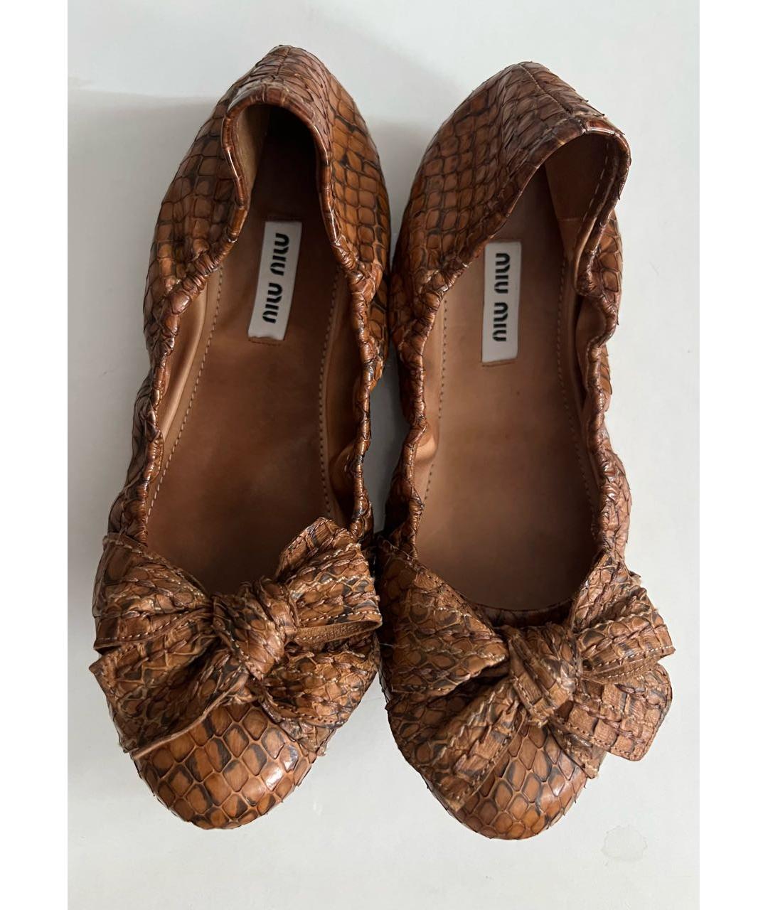 MIU MIU Коричневые кожаные балетки, фото 2