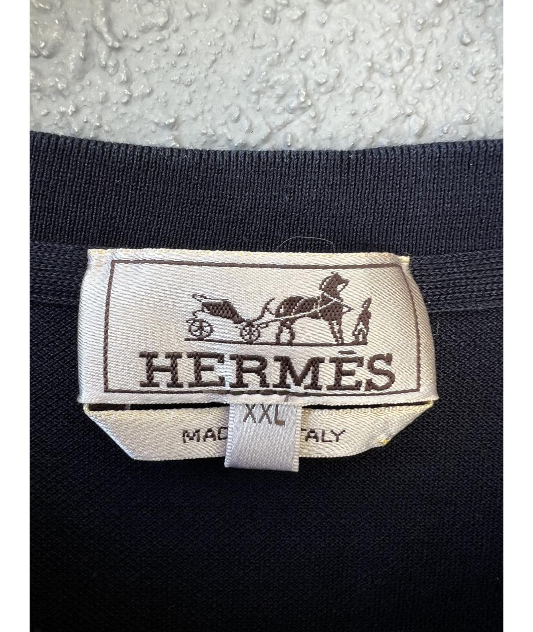 HERMES Темно-синяя хлопковая футболка, фото 3