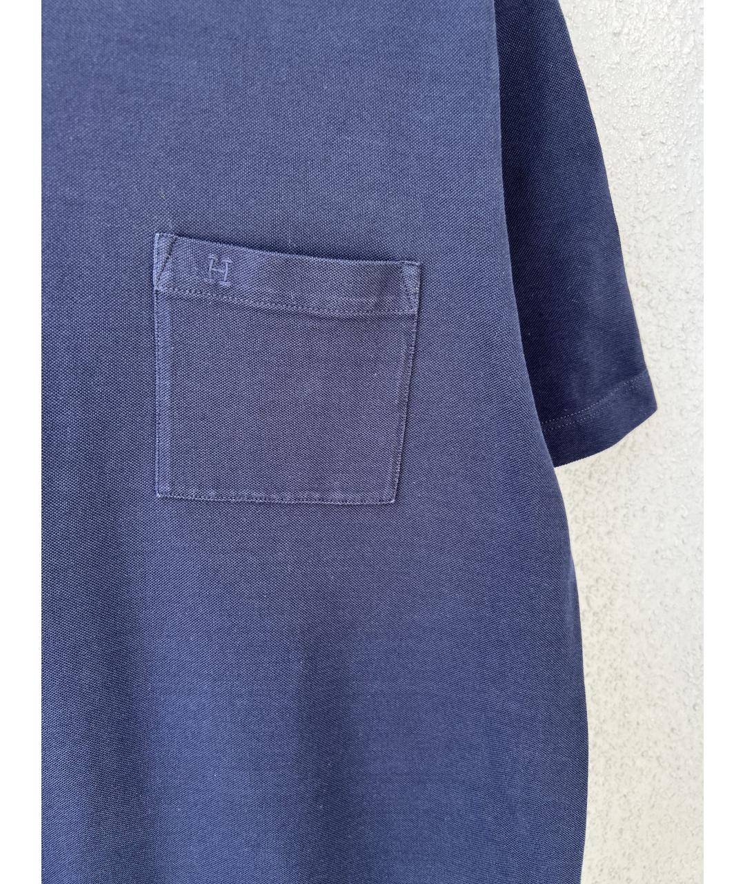 HERMES Темно-синяя хлопковая футболка, фото 2