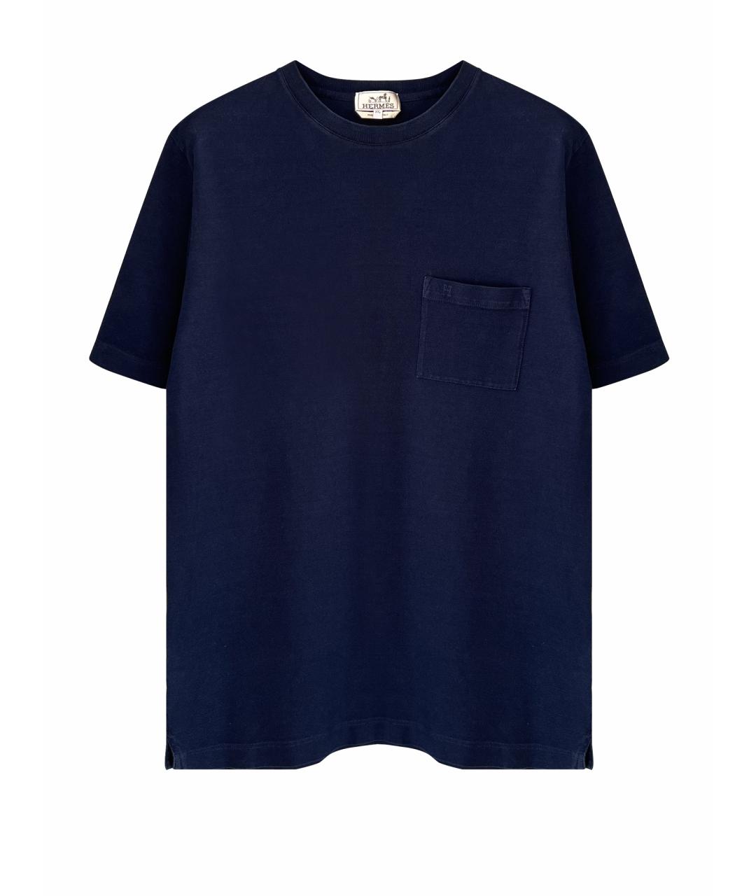 HERMES Темно-синяя хлопковая футболка, фото 1