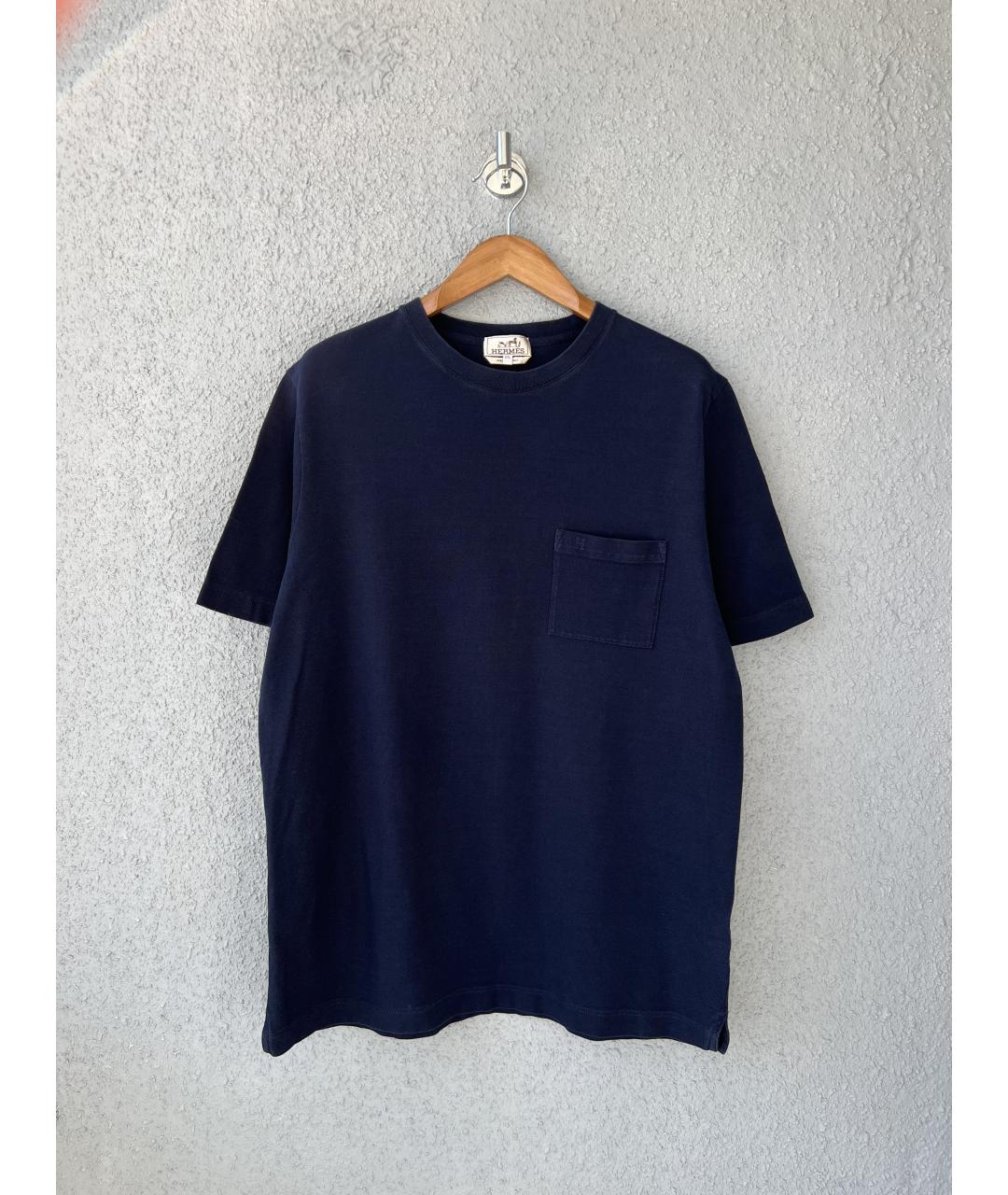 HERMES Темно-синяя хлопковая футболка, фото 5