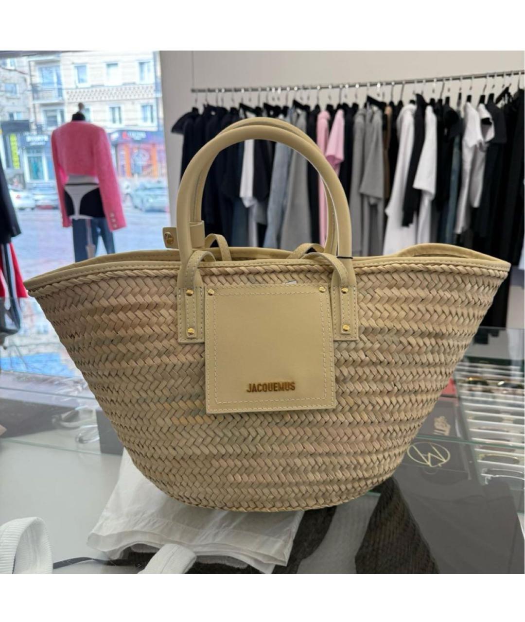 JACQUEMUS Бежевая пелетеная пляжная сумка, фото 5