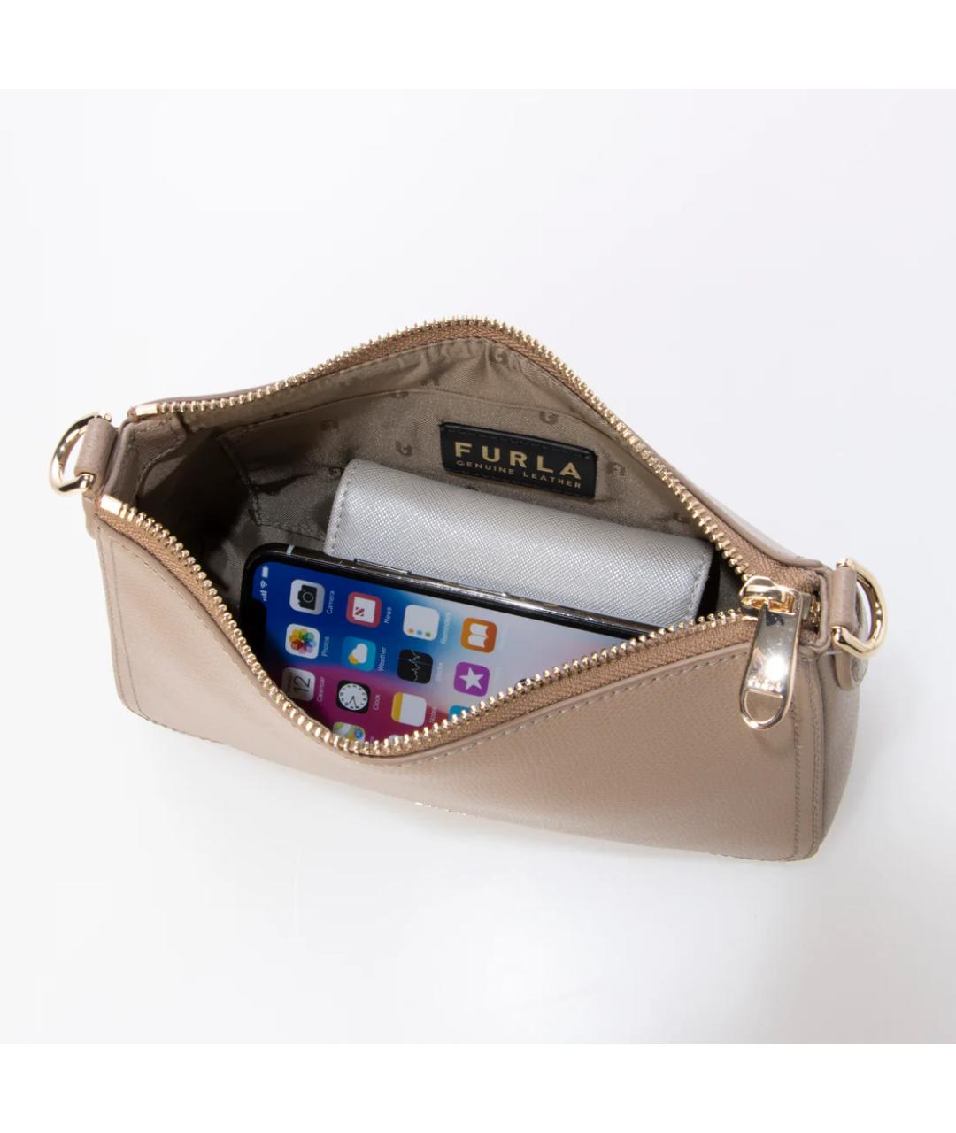 FURLA Бежевая кожаная сумка через плечо, фото 4