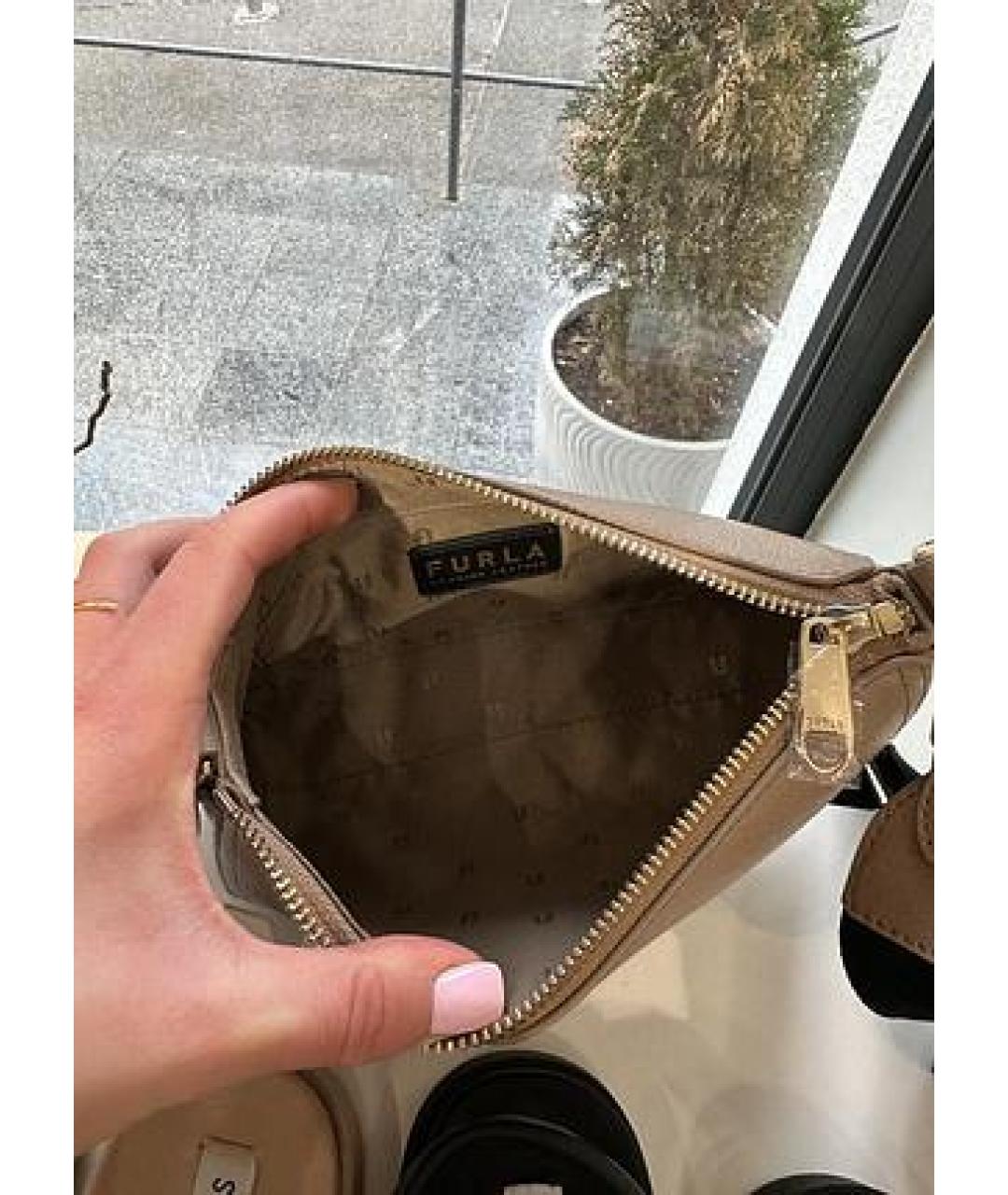 FURLA Бежевая кожаная сумка через плечо, фото 6