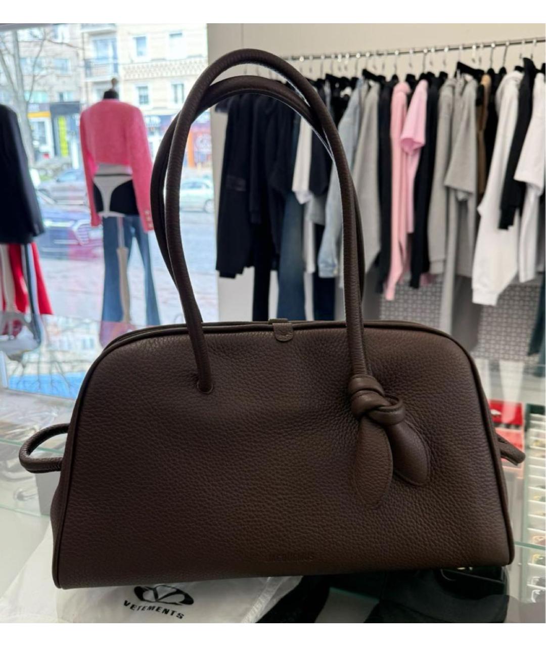 JACQUEMUS Коричневая кожаная сумка тоут, фото 7