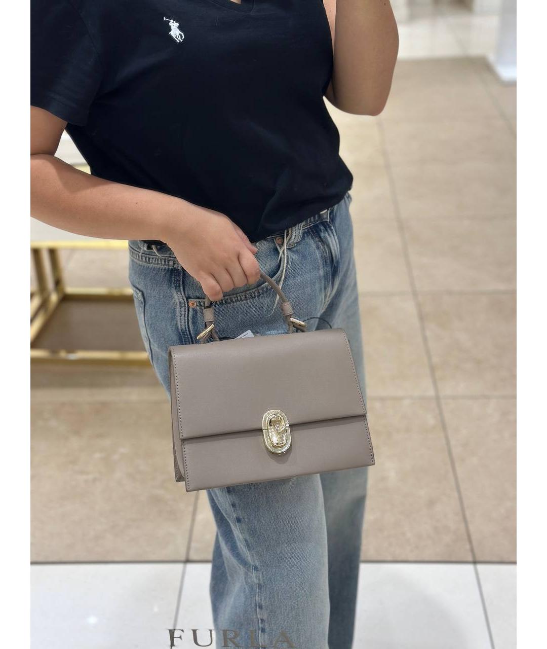 FURLA Серая кожаная сумка с короткими ручками, фото 7