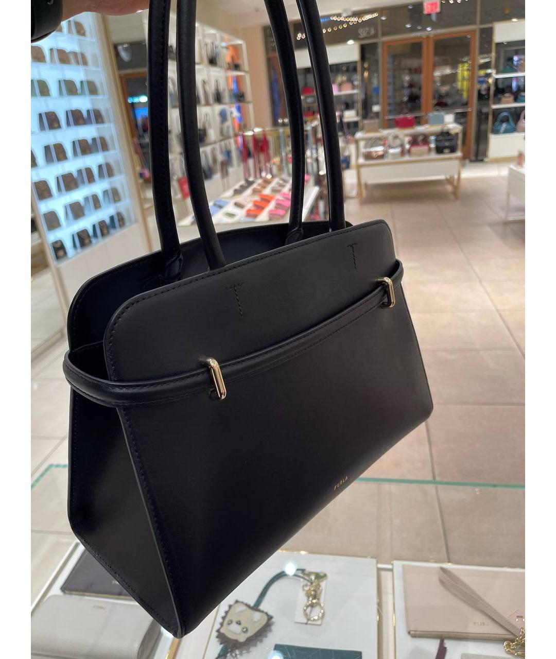 FURLA Черная кожаная сумка тоут, фото 4