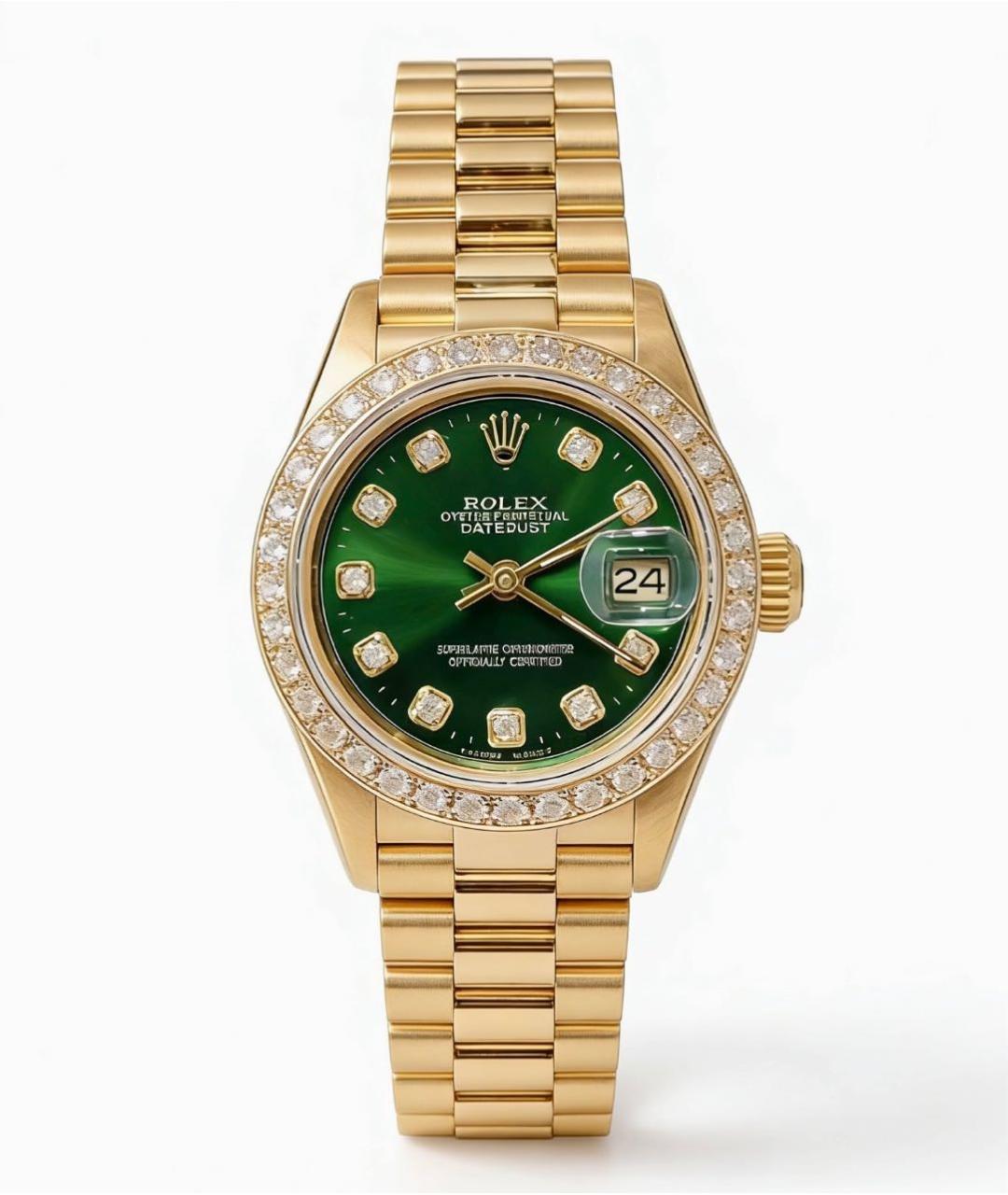 ROLEX Зеленые часы из желтого золота, фото 5