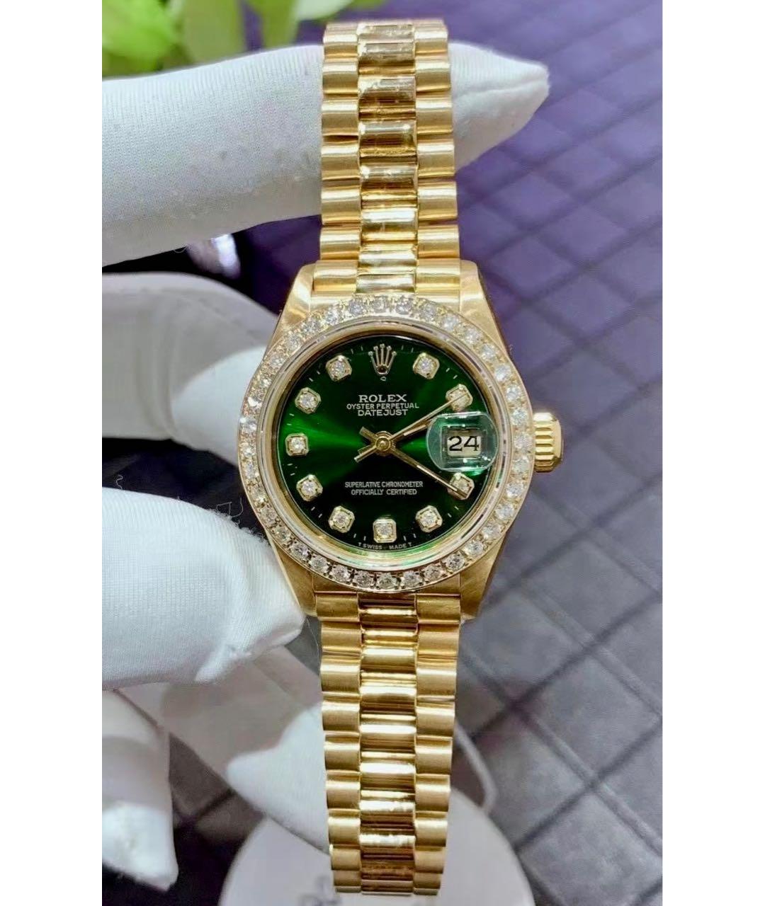 ROLEX Зеленые часы из желтого золота, фото 4