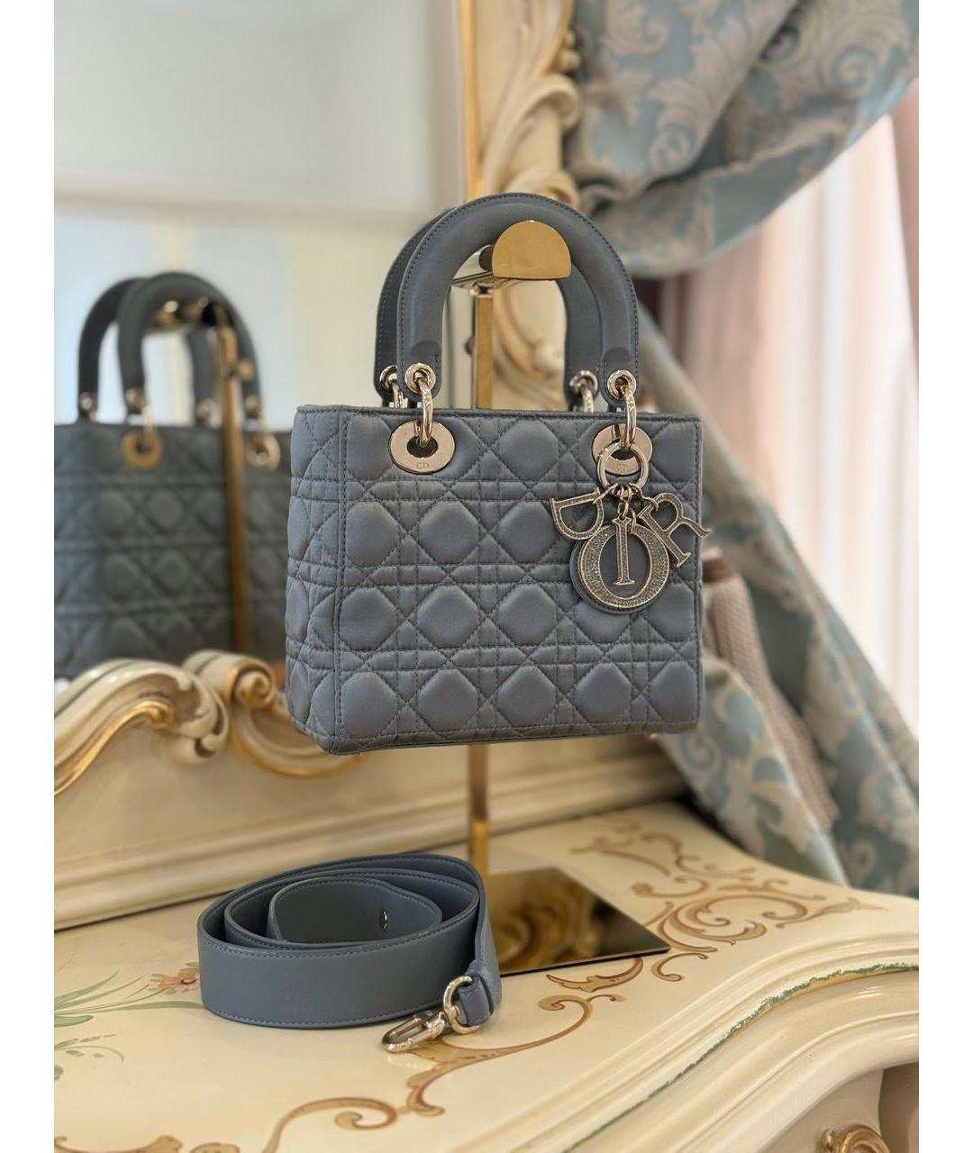 CHRISTIAN DIOR Серая шелковая сумка с короткими ручками, фото 2