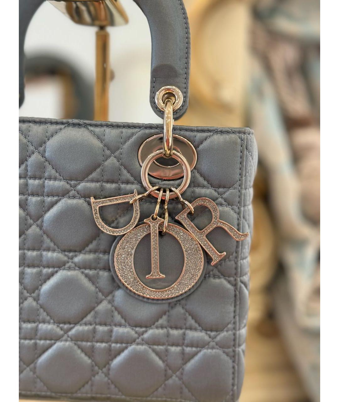 CHRISTIAN DIOR Серая шелковая сумка с короткими ручками, фото 3